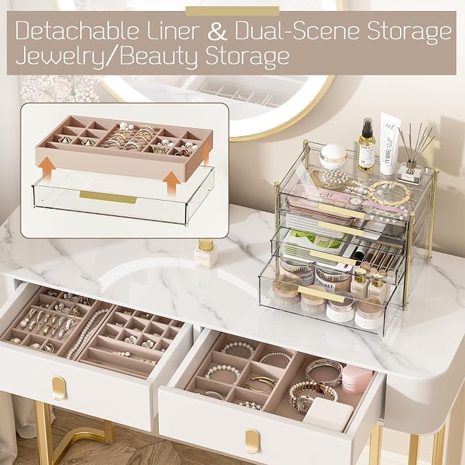 FOLLOWIN Jewelry Box for Women, 4 Drawers Jewelry Organizer and Storage, Clear Acrylic Jewelry Organizer with Removable Velvet Trays, Large Capacity Jewelry Holder for Rings Earrings Necklaces - Image 6