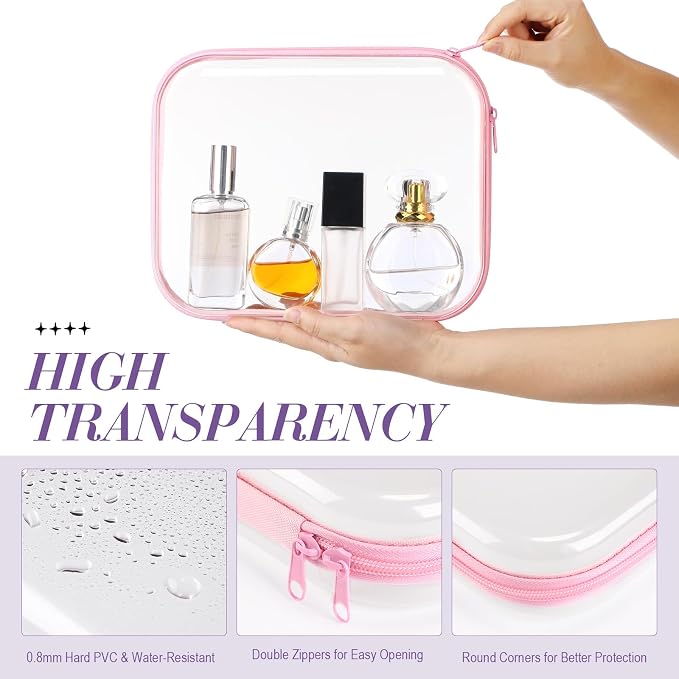 Hoolerry 4 Pcs Hard Clear Zipper Case Makeup Bags Plastic Zipper Pouch Transparent Storage Box Containers for Cosmetics, Snacks, Building Blocks, Puzzles(Clear,9.8 x 7.9 x 2 in,Multicolor) - Image 3