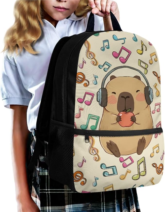 Capybara Children School Backpack Boys Girls Capybara Apple Musical Notes Primary Elementary Bookbags Set Cute Backpack Kids Lunch Box Pencil Case Set 3 in 1 - Image 6