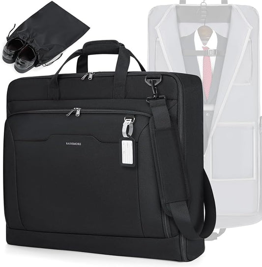 RAINSMORE Garment Bags for Travel Carry On Garment Bag for Hanging Clothes, Suit Bag for Business Trips with Shoes bag & Shoulder Strap, Waterproof Foldable Suit Luggage Bag for Men Women, Black by RAINSMORE