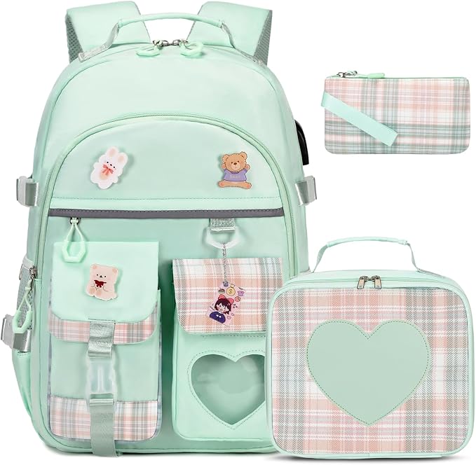 ACESAK Backpack for Girls - Bookbag Backpacks Schoolbag for Girls Kids Teen Women Casual Travel Daypacks - School Bag Elementary Middle School College Cute Backpack with Lunch Box (Green) by ACESAK
