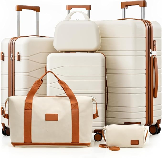 6 Piece Luggage Set Hardside Expandable Lightweight Suitcases with Wheels and TSA Lock, 20/24/28 Inch Travel Luggage Sets with Travel Duffel, 12In Cosmetic Case & Toiletry Bag for Family Vacation by Voyzap