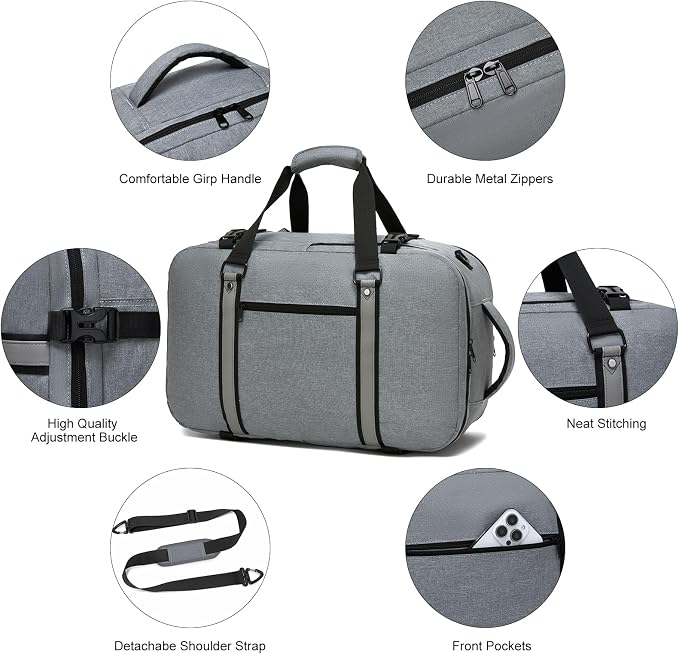 seyfocnia Convertible Travel Garment Bag for Men & Women, Multi-Pocket Travel Duffel Carry On Luggage Personal Item Business Suit Backpack - Image 5