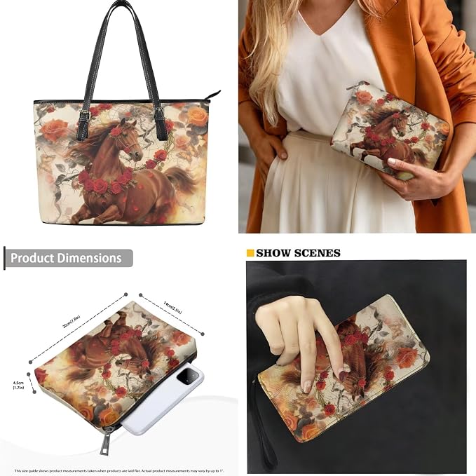 Women Purse Handbags Wallet Sets Leather Shoulder Tote Bag for Women,Top Handle Purse with Wrist Wallet Bag - Image 5