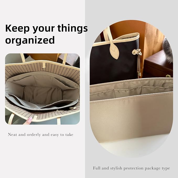 DGAZ Purse Organizer Insert Fits Neverfull-Mini/PM/MM/GM Bags，Silk Bag Organizer，Luxury Handbag & Tote Shaper（GM, Gris tourterelle） - Image 8