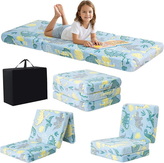 MeMoreCool Glow Dinosaur Kids Foldable Floor Mattress, 63x26 Inch Blue | Glow dinosaur trifold mattress for kids room, playroom and travel, 63x26 in by MeMoreCool
