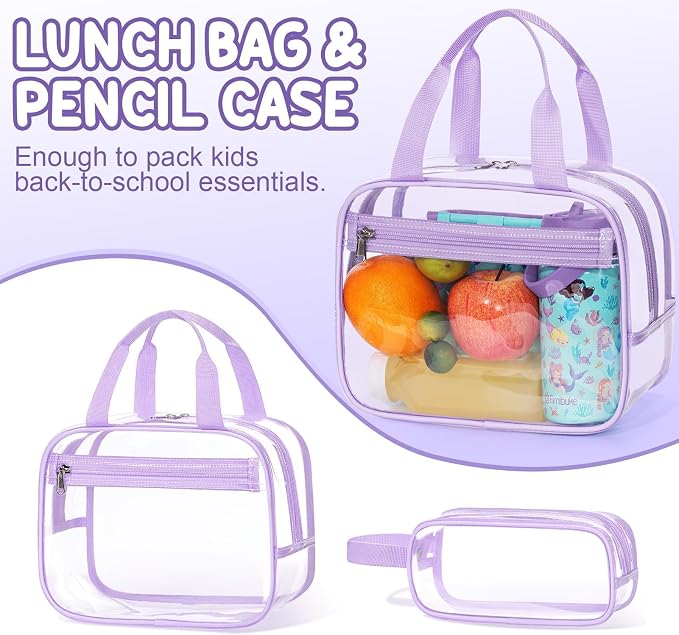 Fimibuke Clear Backpack for Girls - 3 PCS Heavy Duty Kids Boys Clear Bags Schoolbag Large Transparent PVC Bookbag with Lunch Box Pencil Case Set for Travel School Concert Stadium Events Backpacks - Image 6