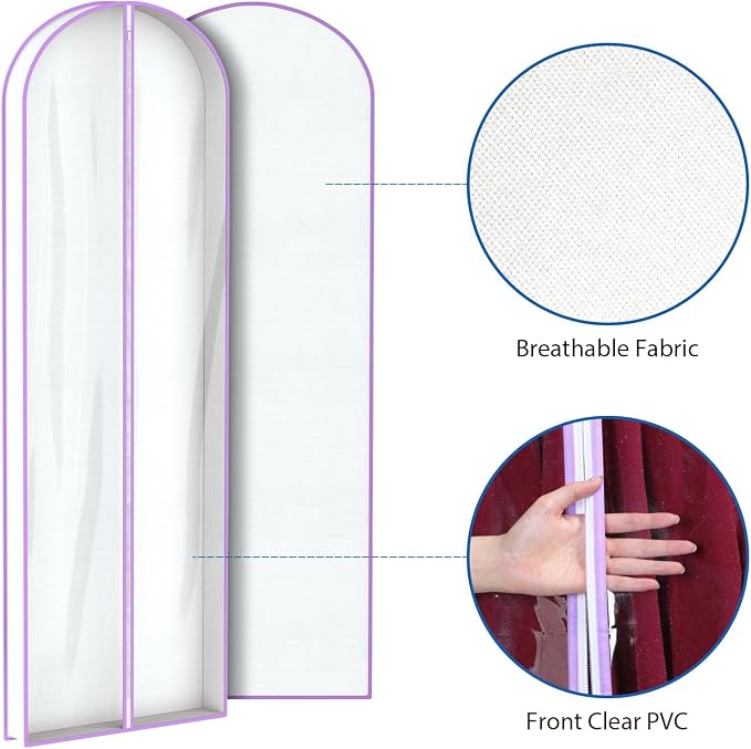 Zilink 72” Clear Garment Bags for Long Dresses Wedding Dress Bags for Gowns Long with 3" Gussted Dress Storage Bags Hanging for Long Evening Dresses, Winter Fur Coat, Prom Dresses, 4-Pack - Image 4