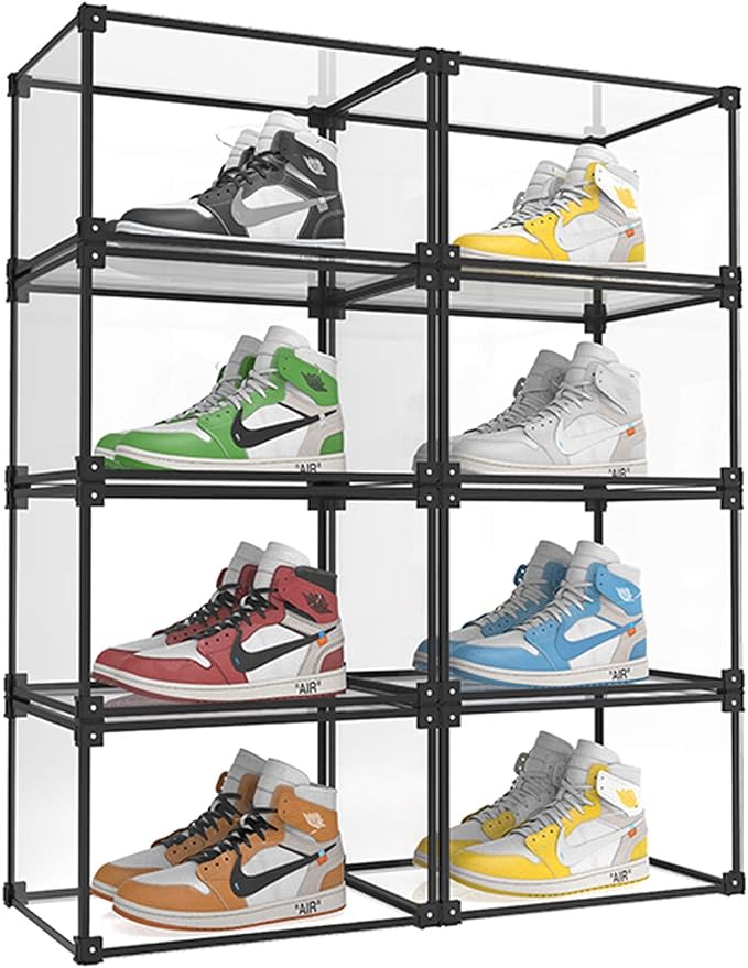 Magnetic Side Open Transparent Plastic Storage Shoe Box Clear Shoe Display Case Sneaker Shoe Storage Box Display Box Shoe Container Clear Closet Shelf Shoe Organizer (Black 8PC) by KOKOIN