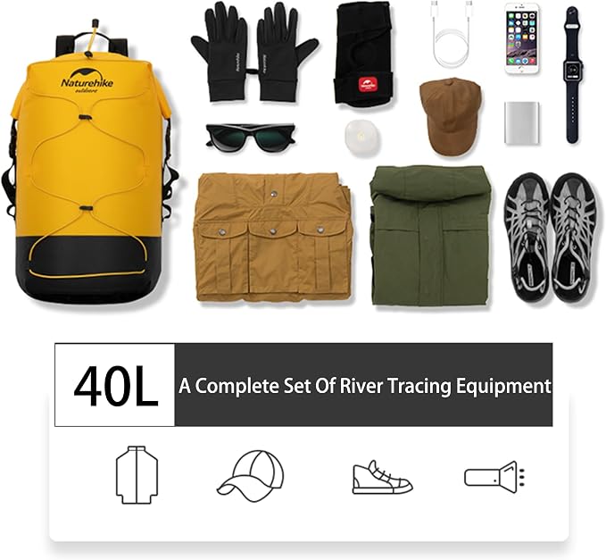 Naturehike Waterproof Backpack - Roll-Top Heavy Duty Kayaking Dry Bags for Men Women, 20L/30L/40L Closure Bag (Yellow, 40L) - Image 4