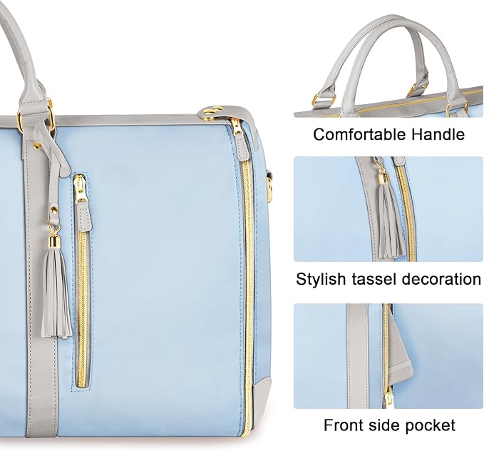 Ytonet Garment Duffle Bags for Travel, Convertible Travel Garment Bag with Shoulder Strap, Large Carry on Garment Bag Overnight Bag for Women with Shoe Pouch, 2 in 1 Hanging Suitcase Travel Bags, Blue - Image 5