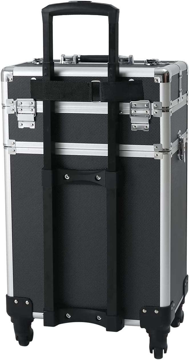 Karl home 4 in 1 Makeup Train Case Rolling Cosmetic Trolley Large Capacity Travel Organizer with Key 360°Swivel Wheels Suitcase for Beauticians Hairstylists Nail Tech Students, Black - Image 8