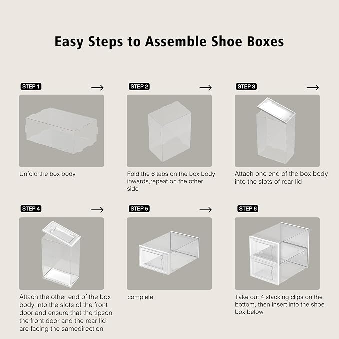 SEE SPRING 12 Pack Shoe Storage Box, Clear Plastic Stackable Shoe Organizer for Closet, Space Saving Foldable Shoe Rack Sneaker Container Bin Holder - Image 8