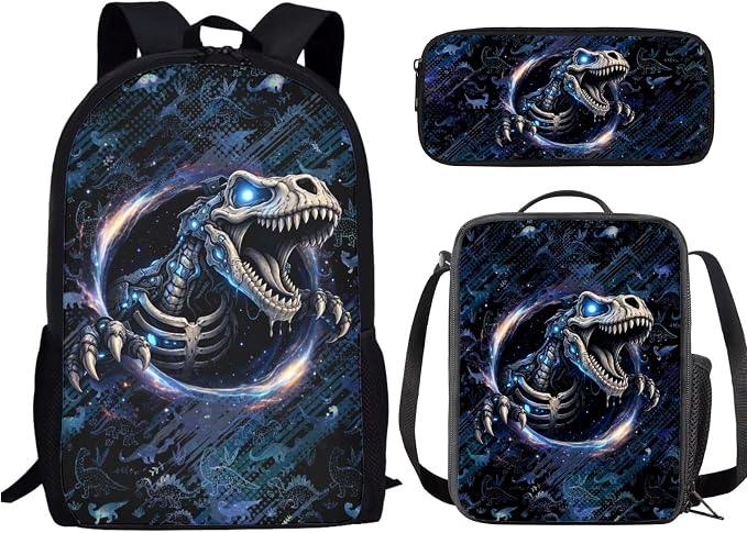 Forchrinse School Backpack for Kids 10-12 Boys Dinosaur Backpacks with Lunch Box Pencil Case 3 Pcs School Bookbag Set for Elementary Middle School Daypack Travel Rucksack by Forchrinse