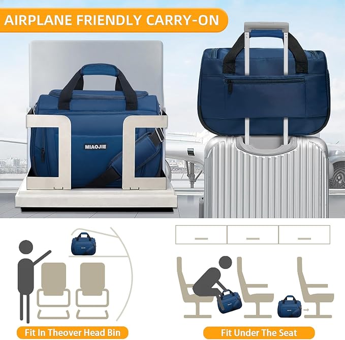 Underseat Carry On Luggage Lightweight Travel Tote Weekender Bag Overnight Duffle Bag for Travel, Travel Essentials Personal Item Travel Bag for Women and Men, Blue-16Inch - Image 5