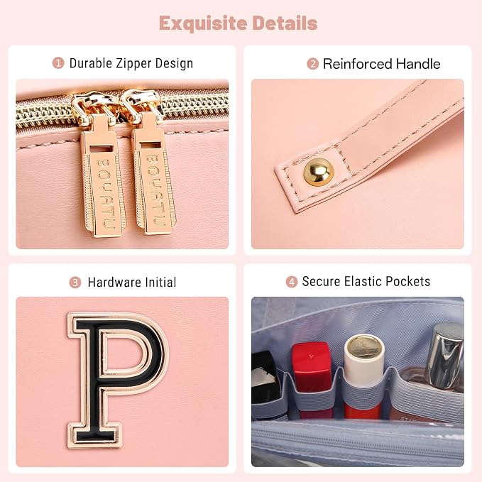 BOYATU Personalized Travel Makeup Bag: 3-in-1 Cosmetic Bag Gift for Women | Initial Make up Bag Organizer - Custom Letters A-Z - Flat Open Portable Toiletry Bag for Birthday Graduation Anniversary - Image 7