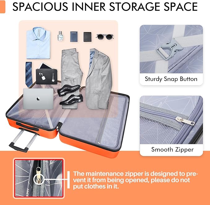 AnyZip Luggage PC ABS Hardside Lightweight Suitcase with 4 Universal Wheels TSA Lock Checked-Medium 24 Inch Orange - Image 4