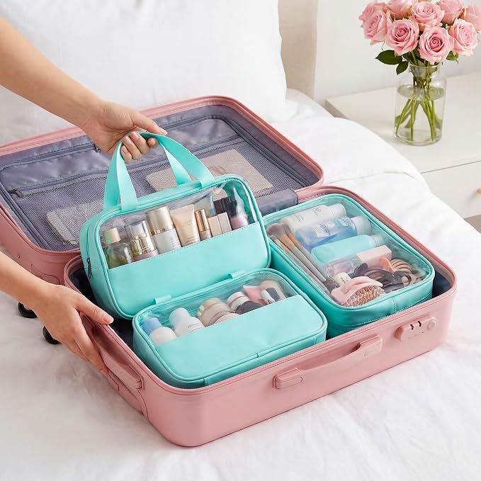 Buryeah Translucent Make up Bag Toiletry Organizer for Women Men Waterproof Portable Cosmetic Travel Bag with Hanging Handles Travel Storage Carry Pouch Gifts for Bridesmaid(9 Pcs,Green) - Image 7