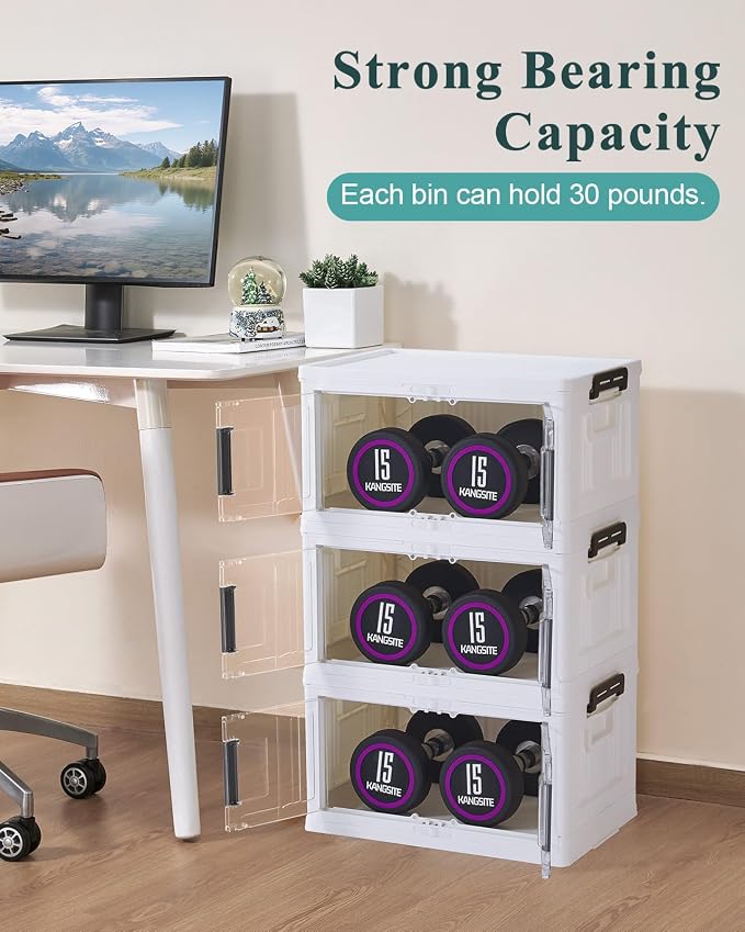 OlarHike 23QT Lockable Stackable Storage Bins with Lids, 3 Pack | Multi-Lid, Doors & Wheels, Dorm, School, Office, Bathroom, Closet, Cabinet, Foldable Containers, Organizers, Plastic Drawers - Image 5