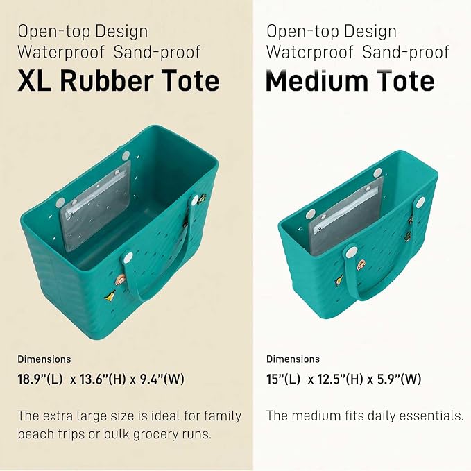Rubber Tote Bag Extra Large & Medium, Waterproof Beach Bag for Women Men, Pool Travel Swim Silicone Tote - Image 4