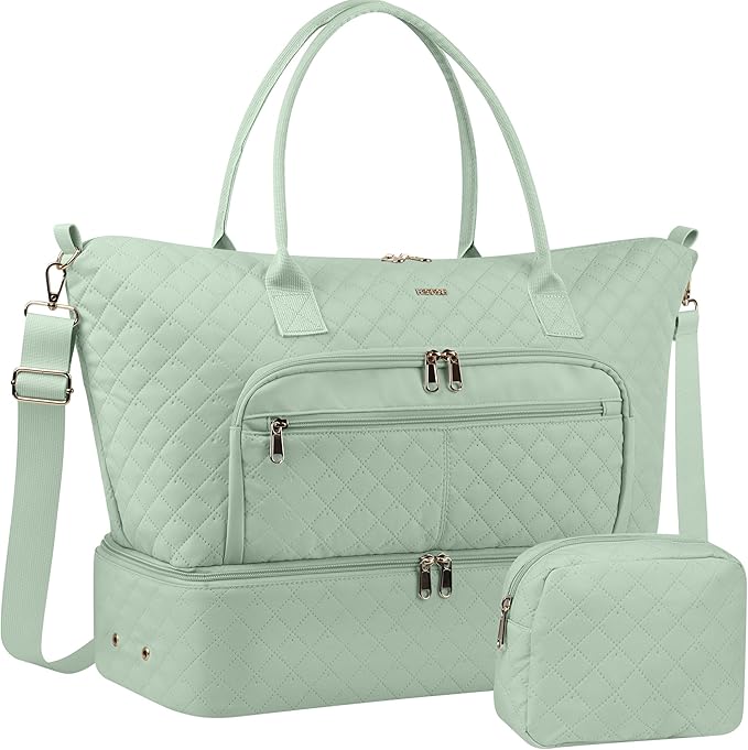 HOTOR Travel Duffle Bag for Women - Carry on Bag with Toiletry Pouch & Shoe Compartment, Large Overnight Weekender Bags for Gym, Business Trips, Sports and Hospital, Green, 17.3" x 7.9" x 13.4" by HOTOR