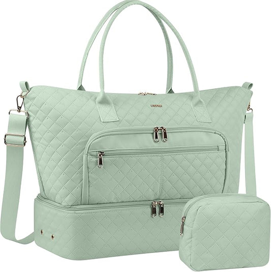 HOTOR Travel Duffle Bag for Women - Carry on Bag with Toiletry Pouch & Shoe Compartment, Large Overnight Weekender Bags for Gym, Business Trips, Sports and Hospital, Green, 17.3" x 7.9" x 13.4" by HOTOR