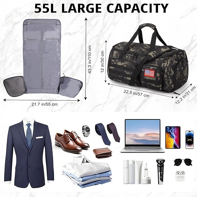 ATRIPACK Duffle Bag for Men,Tactical Duffle Bags for Travel,55L Large Capacity Convertible Garment Bag With Shoes Compartment, Multi-functional Gym Bags Suit Bag for Traveling Workout Business Trip - Image 5