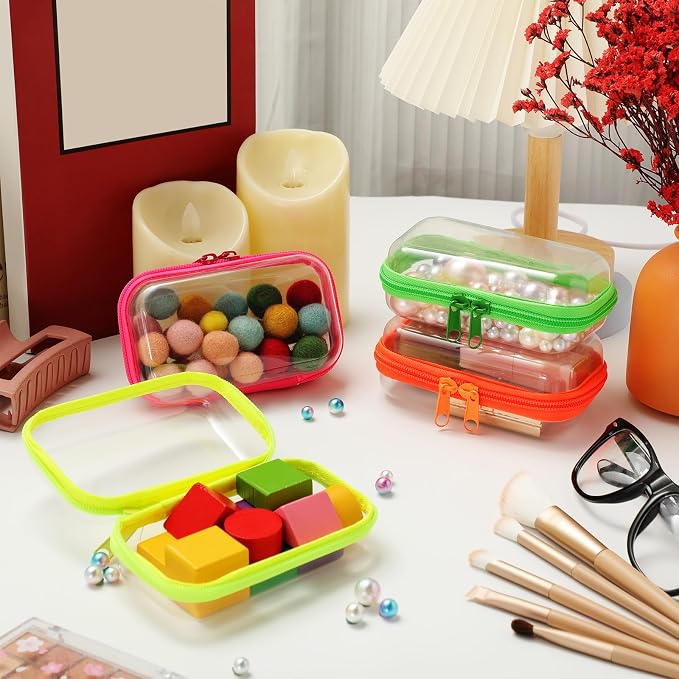 Hoolerry 4 Pcs Hard Clear Zipper Case Makeup Bags Plastic Zipper Pouch Transparent Storage Box Containers for Cosmetics, Snacks, Building Blocks, Puzzles(Clear,5 x 3 x 2 in,Fluorescent) - Image 6