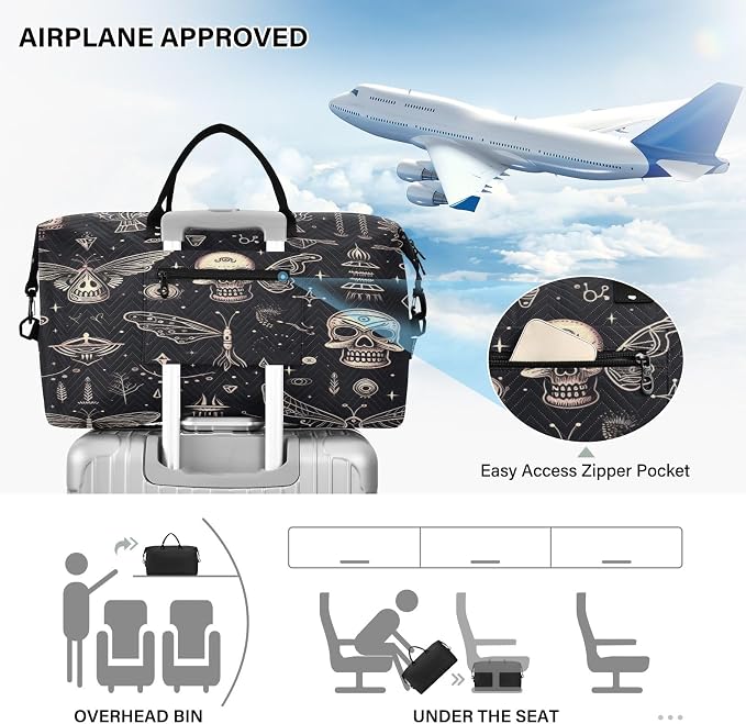 Butterfly Skull Head Travel Duffle Bag Gym Yoga Carry on Bags for Men Women Weekender Bag - Image 5