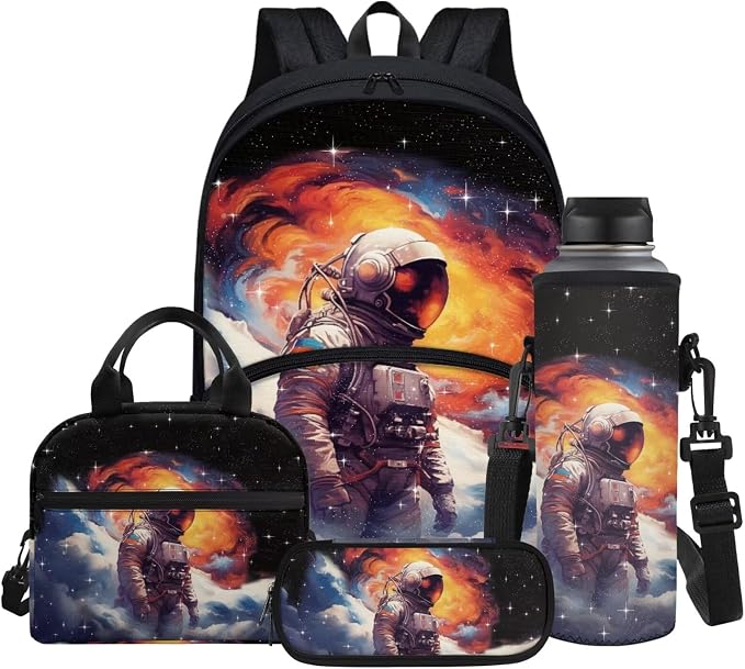 Nebula Astronaut Backpack for Boys with Lunch Bag Pencil Case Water Bottle Sleeve Casual Daypack, Backpacks Set 4 in1 Kids School Bookbag by Glomenade