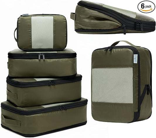 6-Pack Large Compression Packing Cubes for Travel - Lightweight Compression Packing Cube Set, Water-Resistant Luggage Organizer Bags & Suitcase Organizers, Travel Cubes for Carry-On, Checked Luggage by NookTheory