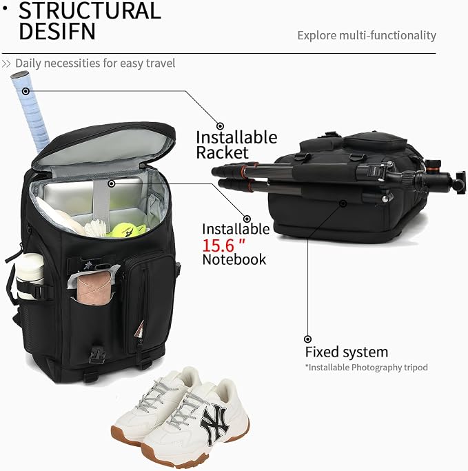 Kalesi Gym Duffle Tennis Bag Backpack 4-Way Waterproof with Shoes Compartment for travel Sport Hiking laptop (Black 02) - Image 3
