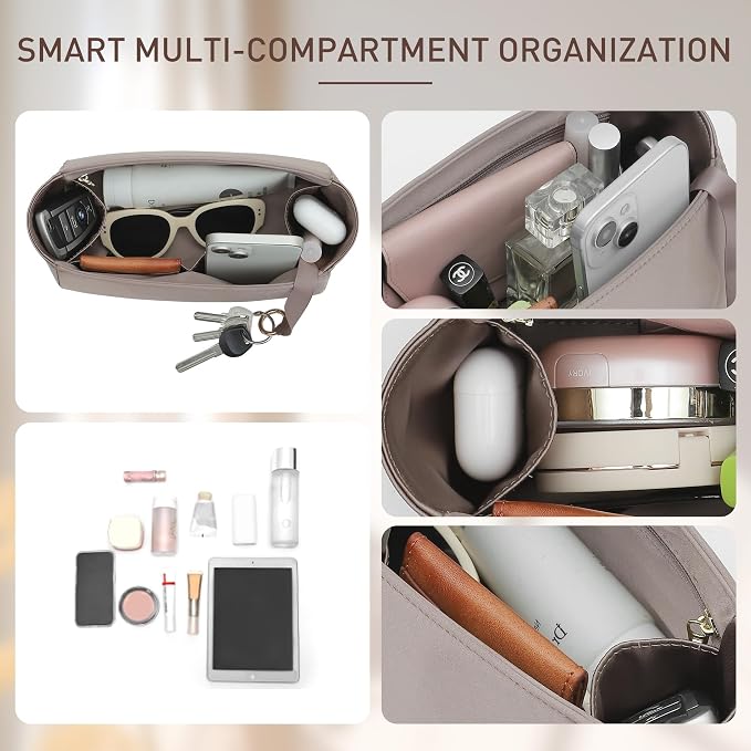 Doxo Luxury Satin Handbag Organizer Insert for Birkin 25 - Premium Smooth Fabric Birkin 25 Insert Organizer with Multicolor Options - Lightweight & Soft Touch - Fits Hermes Handbags(BR25,Etoupe Grey) - Image 5