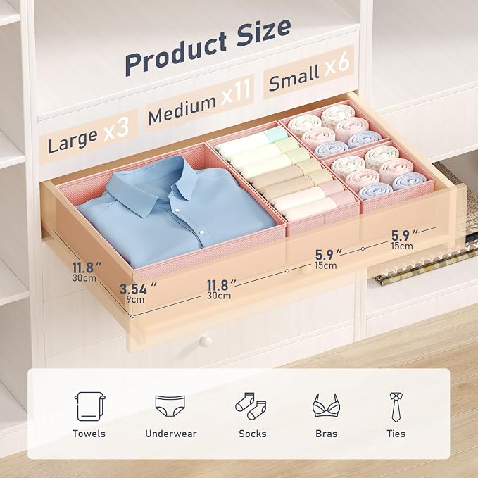 DIMJ Drawer Organizer Clothes - 20 Pack Closet Drawer Organizer Bins for Baby Clothes Storage, Fabric Dresser Organizer for Nursery Bedroom, Foldable Small Drawer Dividers for Underwear Socks - Image 2