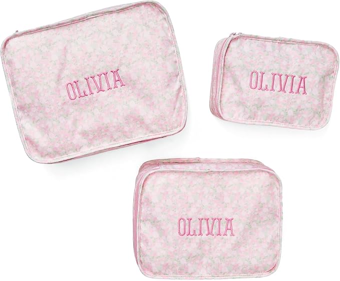 Personalized Packing Cube Set – Monogram Travel Organizer for Suitcase, Floral Polyester Luggage Cubes, Set of 3, Set of 4 or XL, Graduation or Mother’s Day Gift (Peony, Set of 3) by Sprinkled+With+Pink