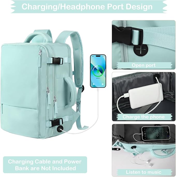 Hanples Large Travel Backpack for Women as Person Item Flight Approved, 35L Carry on Backpack, 17 Inch Laptop Backpack, Waterproof Backpack,Casual Bag with 2 Toiletry Bags (Mint Green) | 35L Carry on Backpack, TSA Flight Approved Anti Theft Travel Bag,... - Image 7