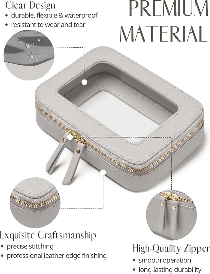 Popvibe Clear Makeup Case Toiletry Bag Travel Medium Clear Cosmetic Bag with Zipper, Small Make Up Bag Organizer Traveling TSA Approved Transparent Bag Car for Essentials, Beige Grey - Image 2