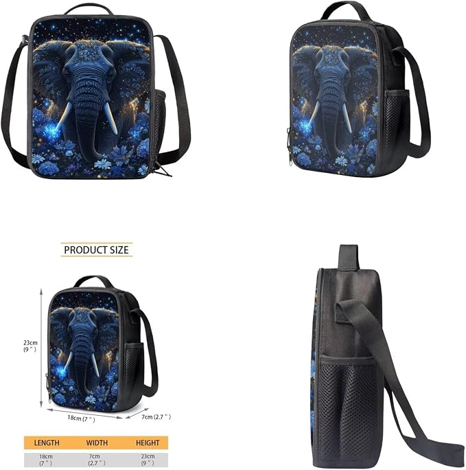 Aesthetic Elephant Backpack for Kids Girls Backpack with Lunch Box Water Bottle Holder and Large Pencil Case 4PCS Set 17 inch Bookbag with Front Pocket Lightweight School Bag with Side Pocket - Image 4