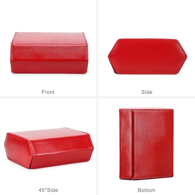 Hiram Saffiano Leather Hexagon Watch Roll Travel Case, Leather 6-Watches Roll Case with Removable Pillow Cushion for Treasured Watches and Bracelets - Red - Image 8