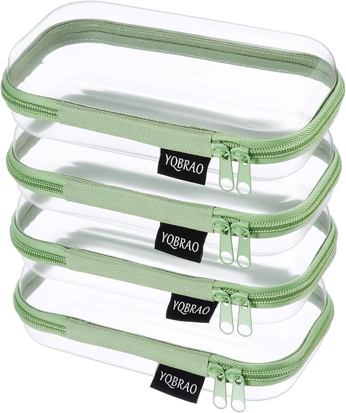 YQBRAO 4-Pack Clear Hard Shell Zipper Case, 1.2mm Ultra-Thick Diaper Bag Organizer Pouches, Rigid Self-Standing Travel Makeup Bags with YKK Zippers, TSA Approved, Green by Unknown