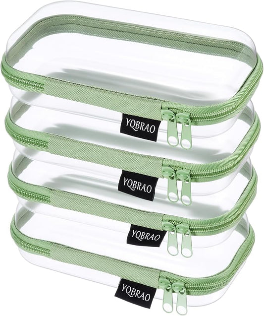 YQBRAO 4-Pack Clear Hard Shell Zipper Case, 1.2mm Ultra-Thick Diaper Bag Organizer Pouches, Rigid Self-Standing Travel Makeup Bags with YKK Zippers, TSA Approved, Green by Unknown
