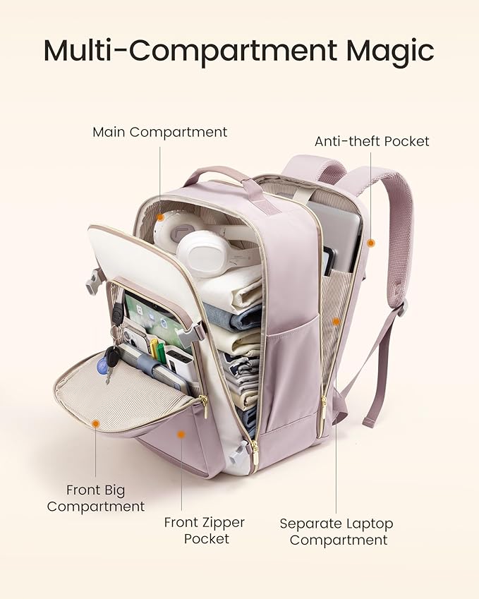LOVEVOOK Large Travel Backpack for Women & Men, 40L Carry on Backpack for Airplanes, TSA Personal Item Travel Bag fits 17" Laptop, Waterproof Travel Essentials Airline Approved with 3 Packing Cubes - Image 3