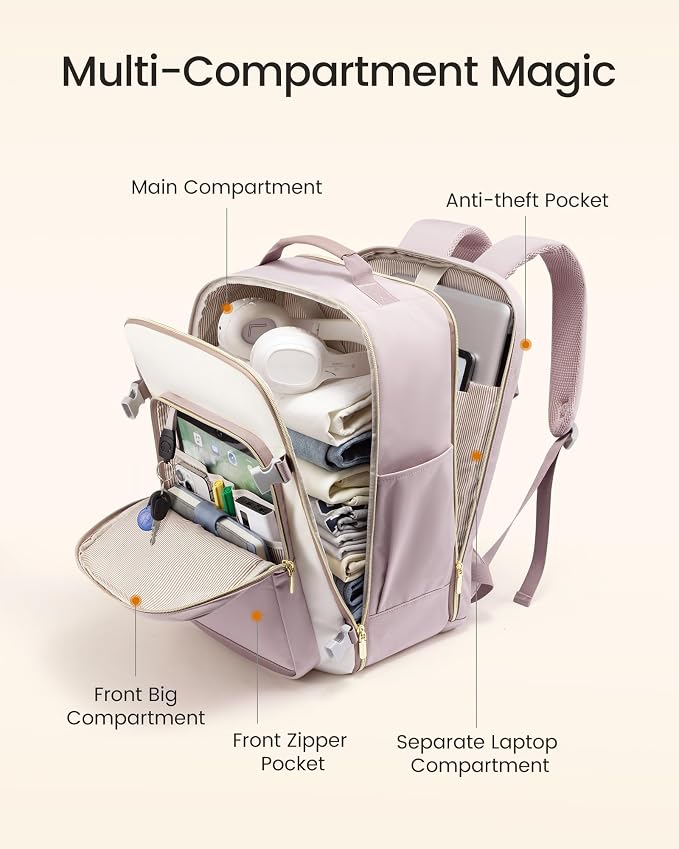 LOVEVOOK 50L Large Travel Backpack for Women, Carry on Backpack Airline Approved, Waterproof Travel Essentials fits 18" Laptop, TSA Personal Item Travels Bag Sports Backpack with 3 Packing Cubes - Image 3