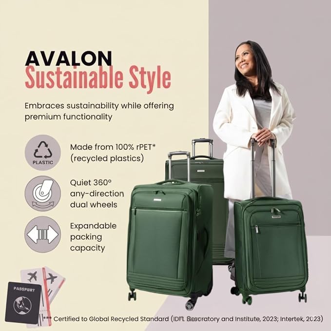Ricardo Beverly Hills Avalon Softside Carry-On Luggage Made with Sustainable 100% Recycled PET (rPET), Lightweight, Eco-Friendly Travel, Expandable, Dual Spinner Wheels, Juniper Green, 20-inch - Image 7