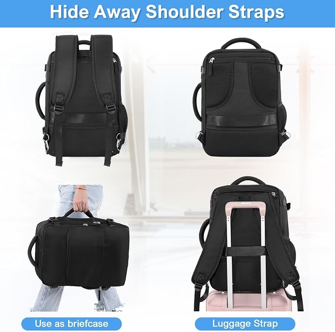 Sinaliy Travel Backpack for Men Women, Airline Approved Personal Item Bag | Waterproof 16 Inch Laptop Backpack for Work, College, Weekend, Business, Travel Bag with Wet Pocket, Black - Image 9