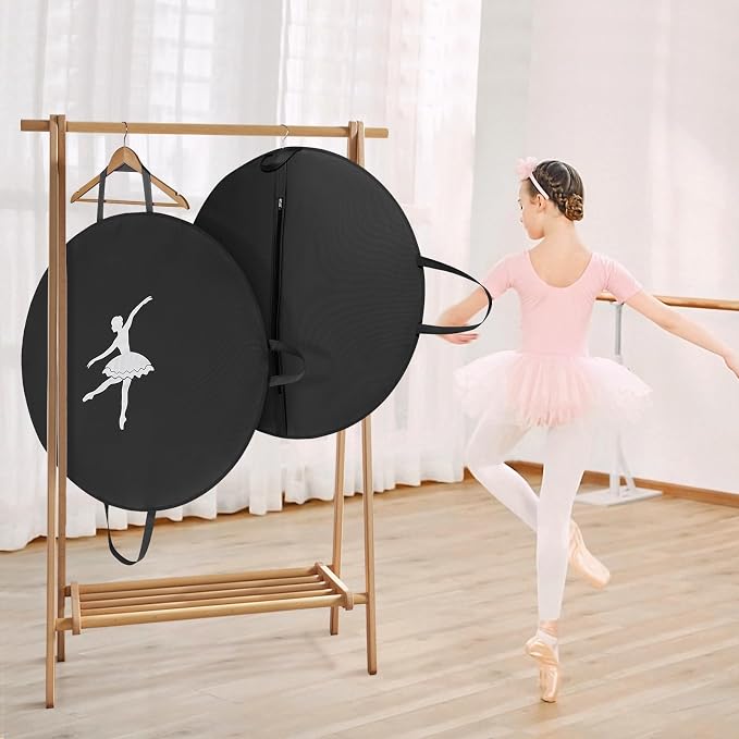 LOVEGRASS Tutu Garment Bag for Kids, 35" Tutu Bag for Hanging Clothes, Pancake Dance Bag for Dance Costume, Round Ballet Bag with 3 Handles for Children Girls, Black - Image 5