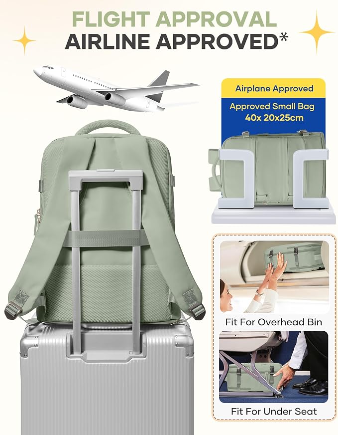 coofay Large Travel Backpack For Women Men Airline Approved Carry On Backpack Flight Approved Waterproof Sports Luggage Backpack Casual Daypack Small Hiking Backpacks Grey Green - Image 7