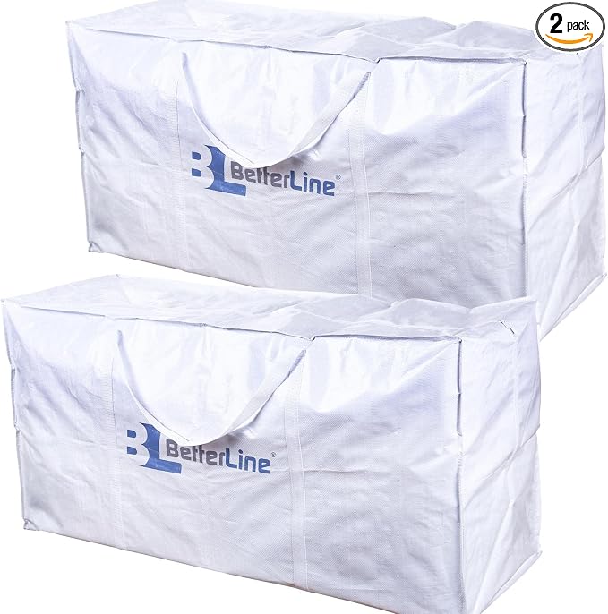 Extra Large Storage Bag - Heavy Duty 45x22x16 Inches Huge Tote Duffel with Max Load of 100 lbs. (45kg) - Tear-resistant & Water-resistant Polypropylene Woven Cloth, With Zippers by BETTERLINE