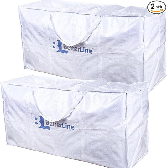Extra Large Storage Bag - Heavy Duty 45x22x16 Inches Huge Tote Duffel with Max Load of 100 lbs. (45kg) - Tear-resistant & Water-resistant Polypropylene Woven Cloth, With Zippers by BETTERLINE