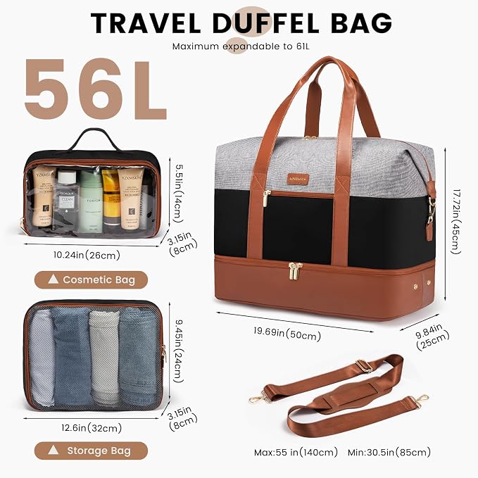 LOVEVOOK Weekender Bag for Women, Large Duffle Bag for Travel with 2 Packing Cubes, Carry on Overnight Bag with Shoe Compartment, Mom Hospital Bags for Labor and Delivery - Image 2